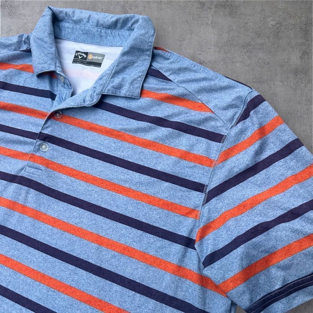 Callaway Opti-Dri Polo Shirt Blue‎ Orange Stripes Lightweight Golfing Mens XXL